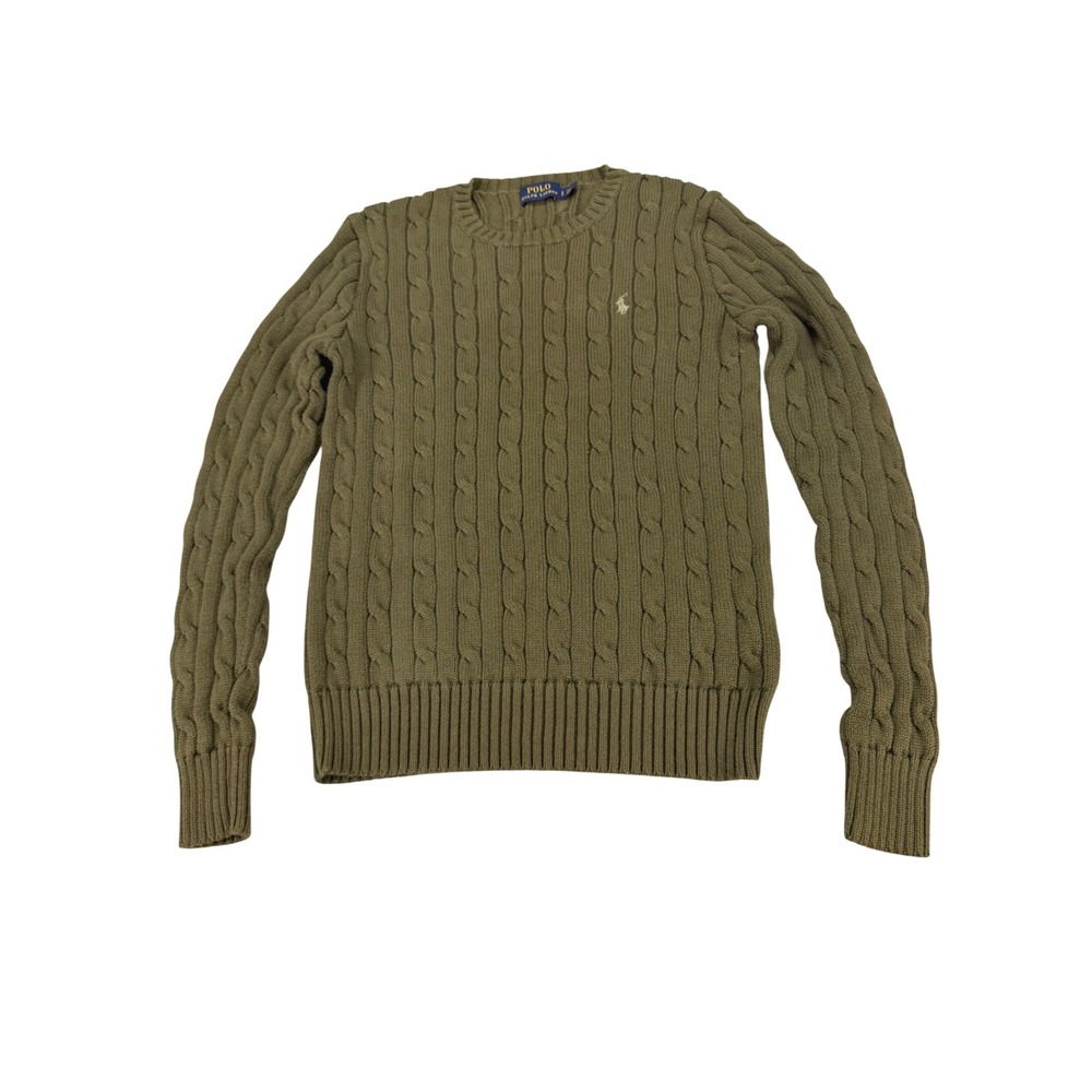 Polo Ralph Lauren Womens Olive Green Cable Knit Cotton Crewneck Sweater Size S P
